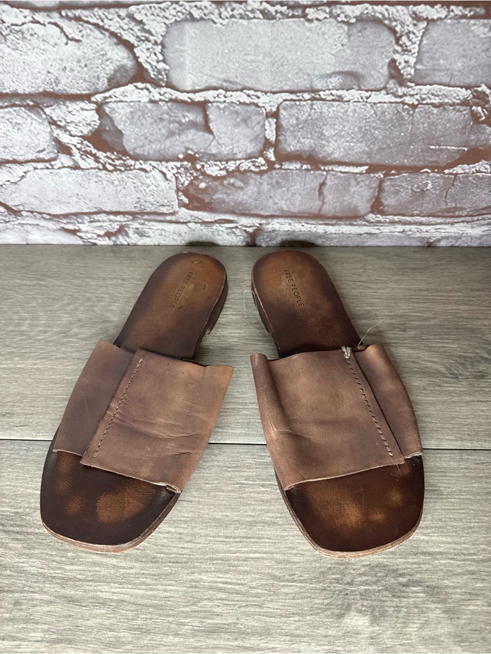 Free People Brown Leather Casual Sandals Slides Slip On Women’s Sz 36.5EU/6M US - Picture 2 of 14